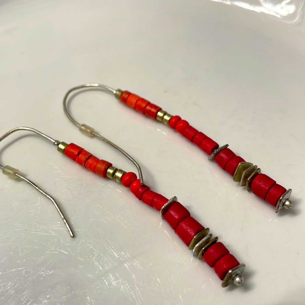 Coral orange beaded earrings